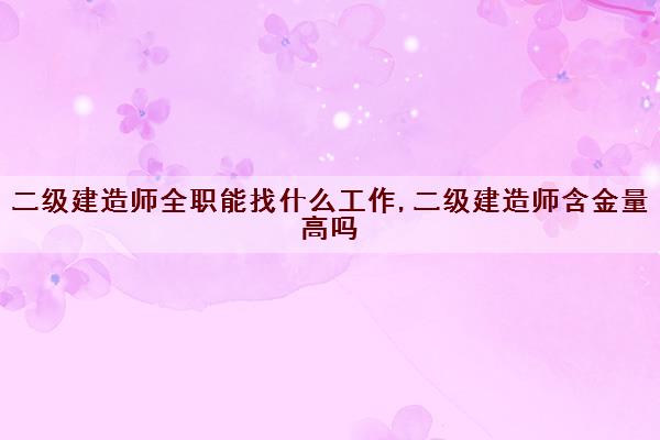 二级建造师全职能找什么工作,二级建造师含金量高吗