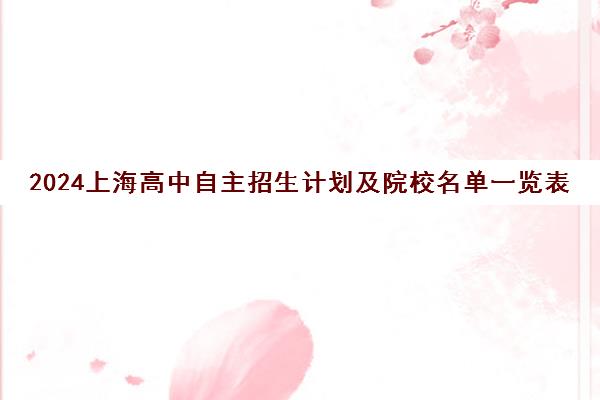 2024上海高中自主招生计划及院校名单一览表
